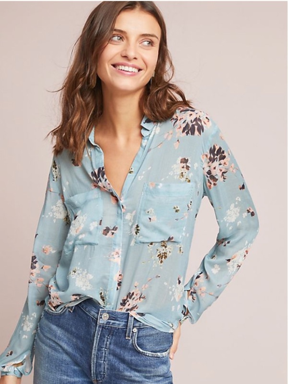 Anthropologie cabin core bohemian wild flower Button-Down Blouse crinkle - Picture 1 of 7